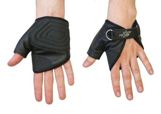 Strap-N-Roll kelaushanskat pyörätuoliin – helppo pukea ja riisua, musta nahka, pehmustettu kämmenosa, CE-merkitty